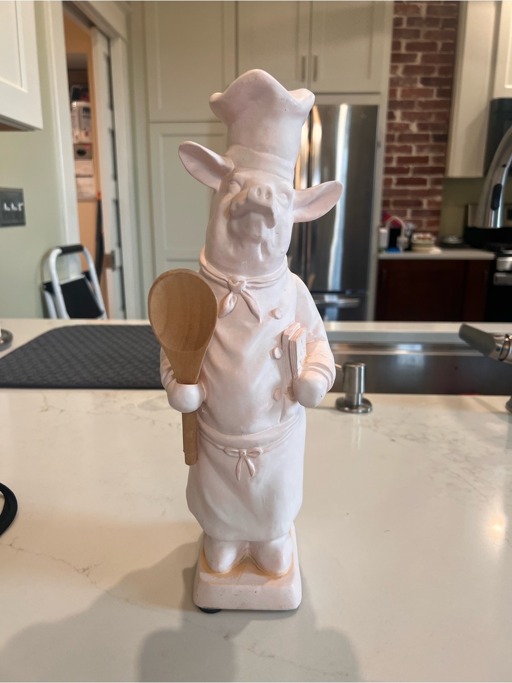 Fleur de Lis Collection Pink Chef Pig Figurine with Wooden Spoon